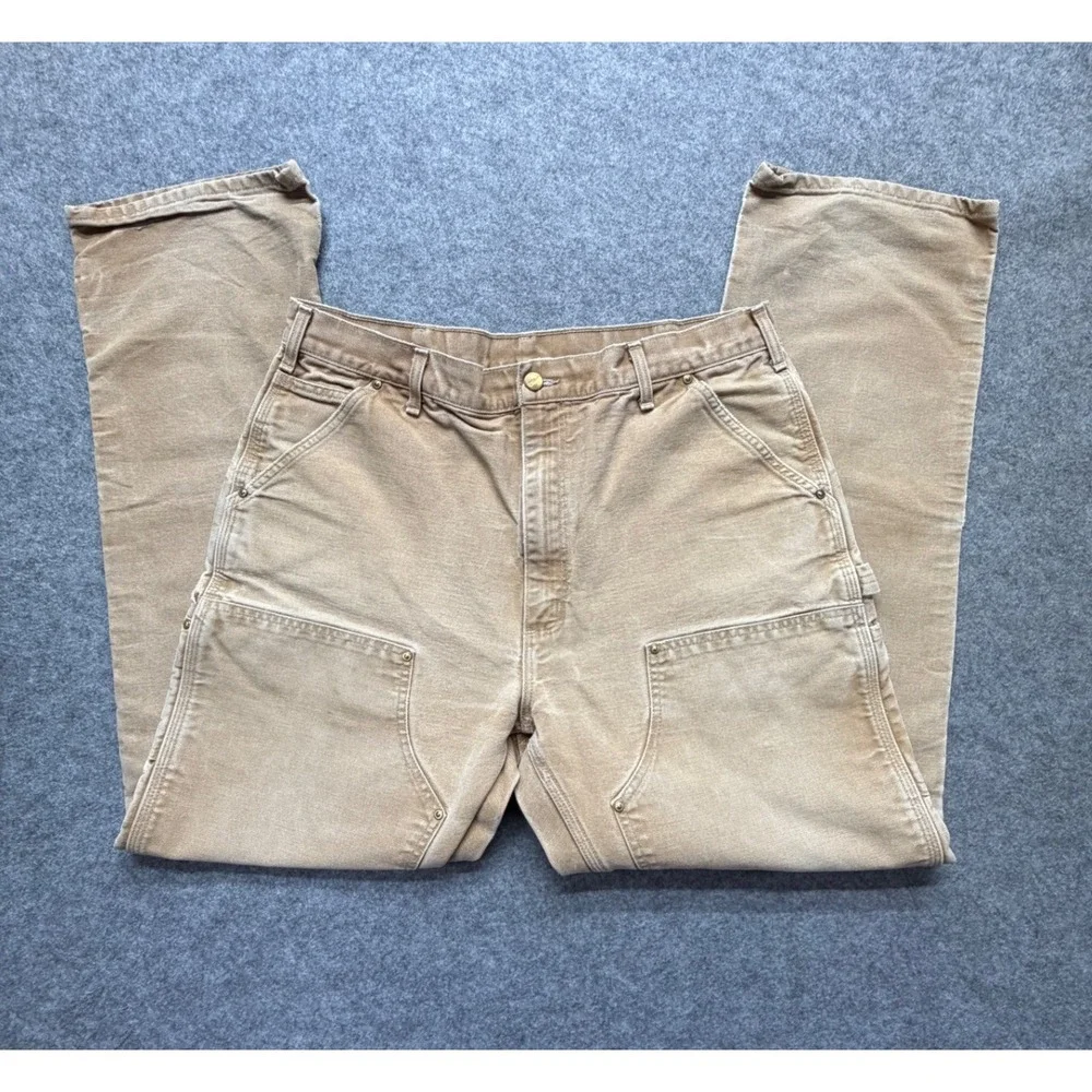 Carhartt B01 BRN Double Front Logger Dungaree Pants Brown UFCW Made in USA 38x34